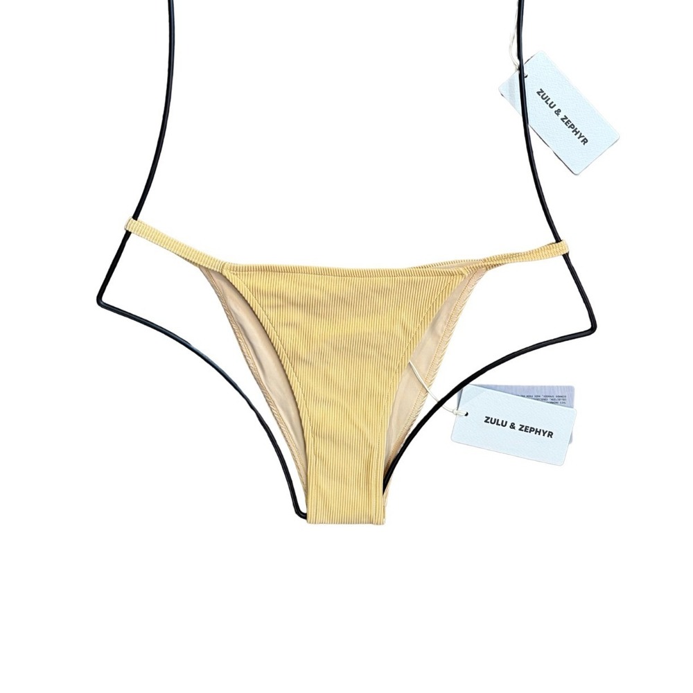 Zulu & Zephyr Signature Stripe String Brief Bikini Bottom Yellow NWT $100 Sz 4